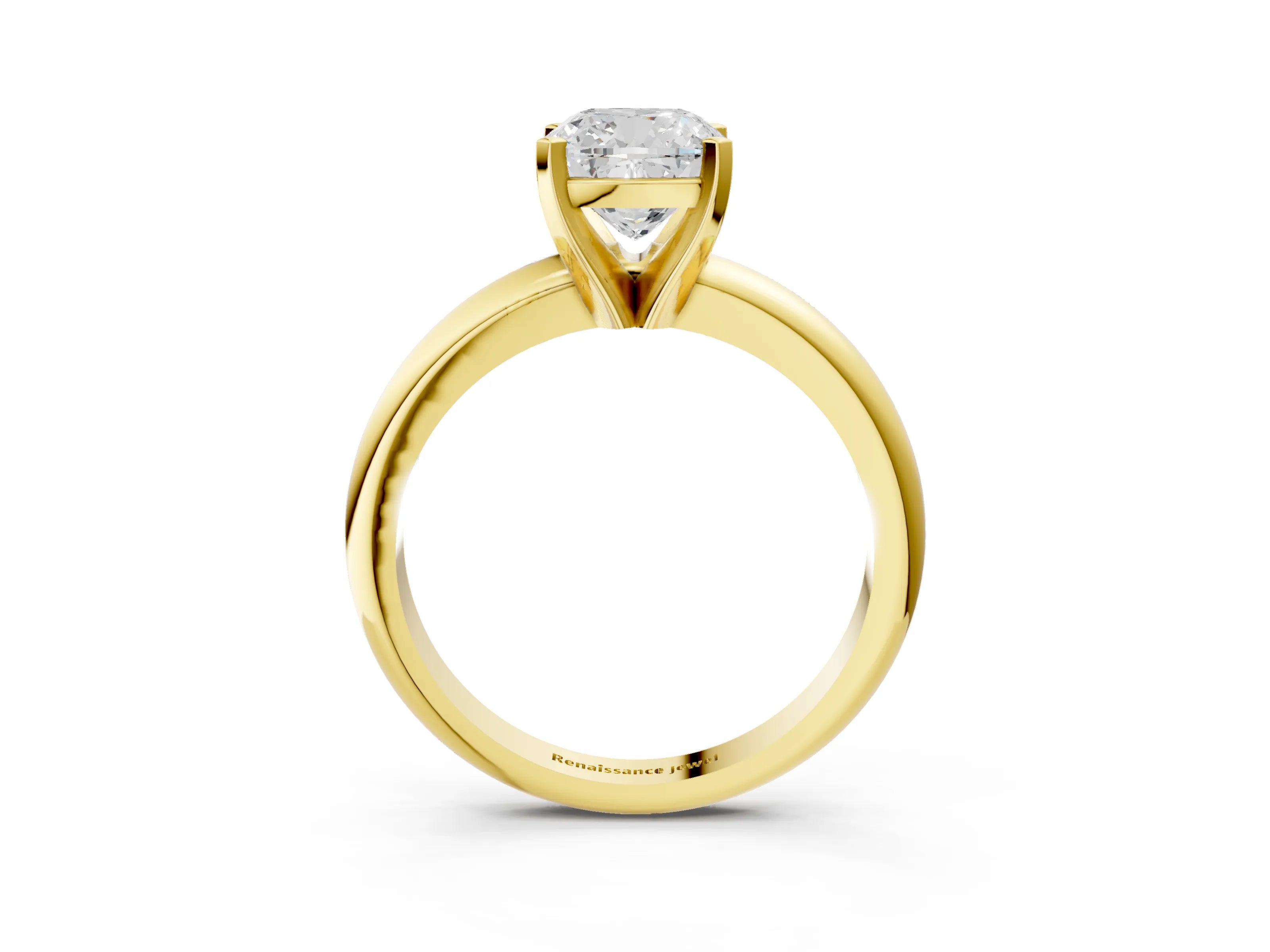 Yellow gold Cushion Cut Diamond Solitaire Engagement Ring with Round Band and Four-Prong Setting_219
