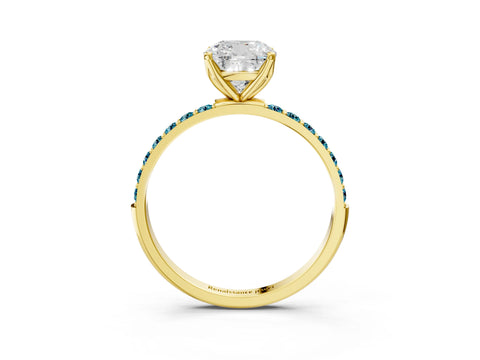Yellow gold Cushion Cut Diamond Solitaire Engagement Ring with Round with Blue Topaz side stone Pavé Band and Prong Setting_3