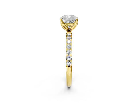 Yellow gold Cushion Cut Diamond Solitaire Engagement Ring with Round with Moissanite side stone Pavé Band and Prong Setting_2