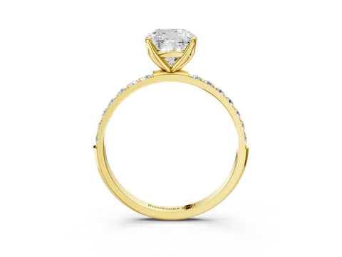 Yellow gold Cushion Cut Diamond Solitaire Engagement Ring with Round with Moissanite side stone Pavé Band and Prong Setting_3
