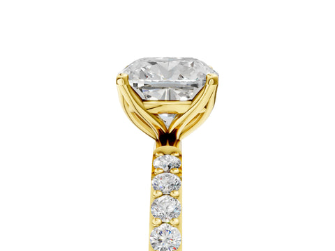 Yellow gold Cushion Cut Diamond Solitaire Engagement Ring with Round with Moissanite side stone Pavé Band and Prong Setting_5