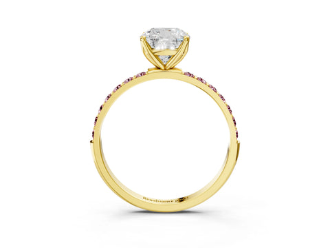 Yellow gold Cushion Cut Diamond Solitaire Engagement Ring with Round with Morganite side stone Pavé Band and Prong Setting_3