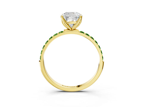 Yellow gold Cushion Cut Diamond Solitaire Engagement Ring with Round with Peridot side stone Pavé Band and Prong Setting_3