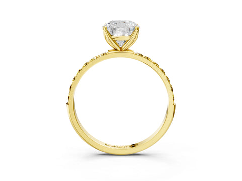 Yellow gold Cushion Cut Diamond Solitaire Engagement Ring with Round with Yellow Sapphire side stone Pavé Band and Prong Setting_3