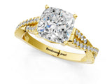 Yellow gold Cushion Cut Diamond Solitaire Engagement Ring with Twisted Pavé Band and Four-Prong Setting_51