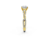 Yellow gold Cushion Cut Diamond Solitaire Engagement Ring with Twisted Pavé Band and Four-Prong Setting_52