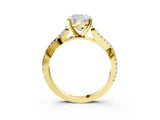 Yellow gold Cushion Cut Diamond Solitaire Engagement Ring with Twisted Pavé Band and Four-Prong Setting_53
