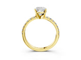 Yellow gold Cushion Cut Diamond Solitaire Pavé Engagement Ring with Round Band and Prong Setting_17