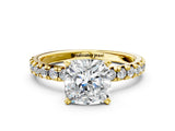 Yellow gold Cushion Cut Diamond Solitaire Pavé Engagement Ring with Round Band and Prong Setting_68