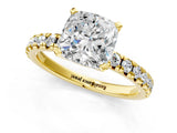 Yellow gold Cushion Cut Diamond Solitaire Pavé Engagement Ring with Round Band and Prong Setting_69