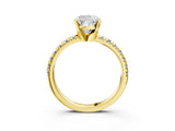 Yellow gold Cushion Cut Diamond Solitaire Pavé Engagement Ring with Round Band and Prong Setting_71