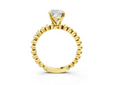 Yellow gold Cushion Cut Diamond Solitaire Ring with Beaded Band and Prong Setting_313