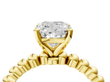 Yellow gold Cushion Cut Diamond Solitaire Ring with Beaded Band and Prong Setting_314