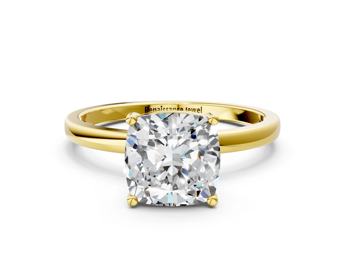 Yellow gold Cushion Cut Diamond Solitaire Ring with Classic Band and Four-Prong Setting_8