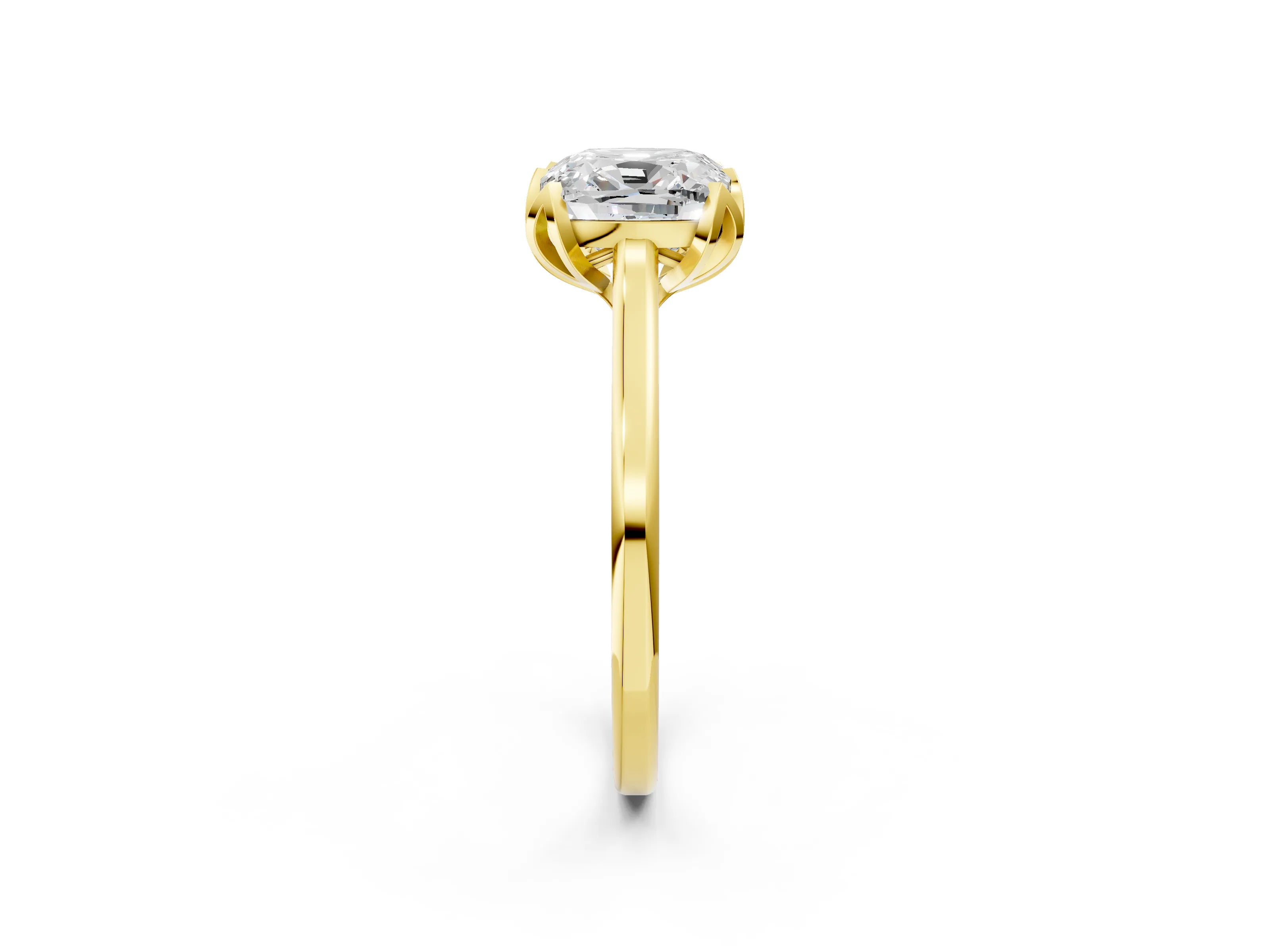 Yellow gold Cushion Cut Diamond Solitaire Ring with Flower Prong Setting and Classic Band_188