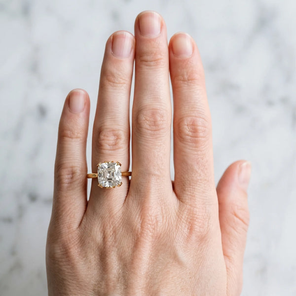 Yellow Gold Cushion Cut Floral Solitaire Engagement Ring Setting with Flower Head and Plain Band