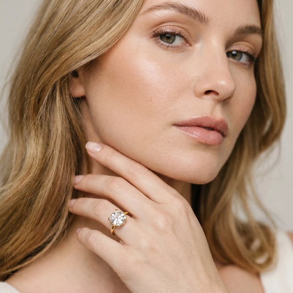 Yellow Gold Cushion Cut Floral Solitaire Engagement Ring Setting with Flower Head and Plain Band