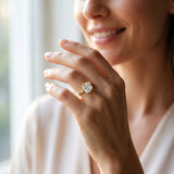 Yellow gold Cushion Cut Diamond Solitaire Ring with Flower Prong Setting and Classic Band_212