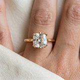 Yellow gold Cushion Cut Diamond Solitaire Ring with Flower Prong Setting and Classic Band_213