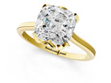 Yellow gold Cushion Cut Diamond Solitaire Ring with Flower Prong Setting and Classic Band_45