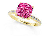 Yellow gold Cushion Cut Diamond Solitaire Ring with Four-Prong Setting and Pavé Band_1