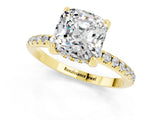 Yellow gold Cushion Cut Diamond Solitaire Ring with Four-Prong Setting and Pavé Band_1