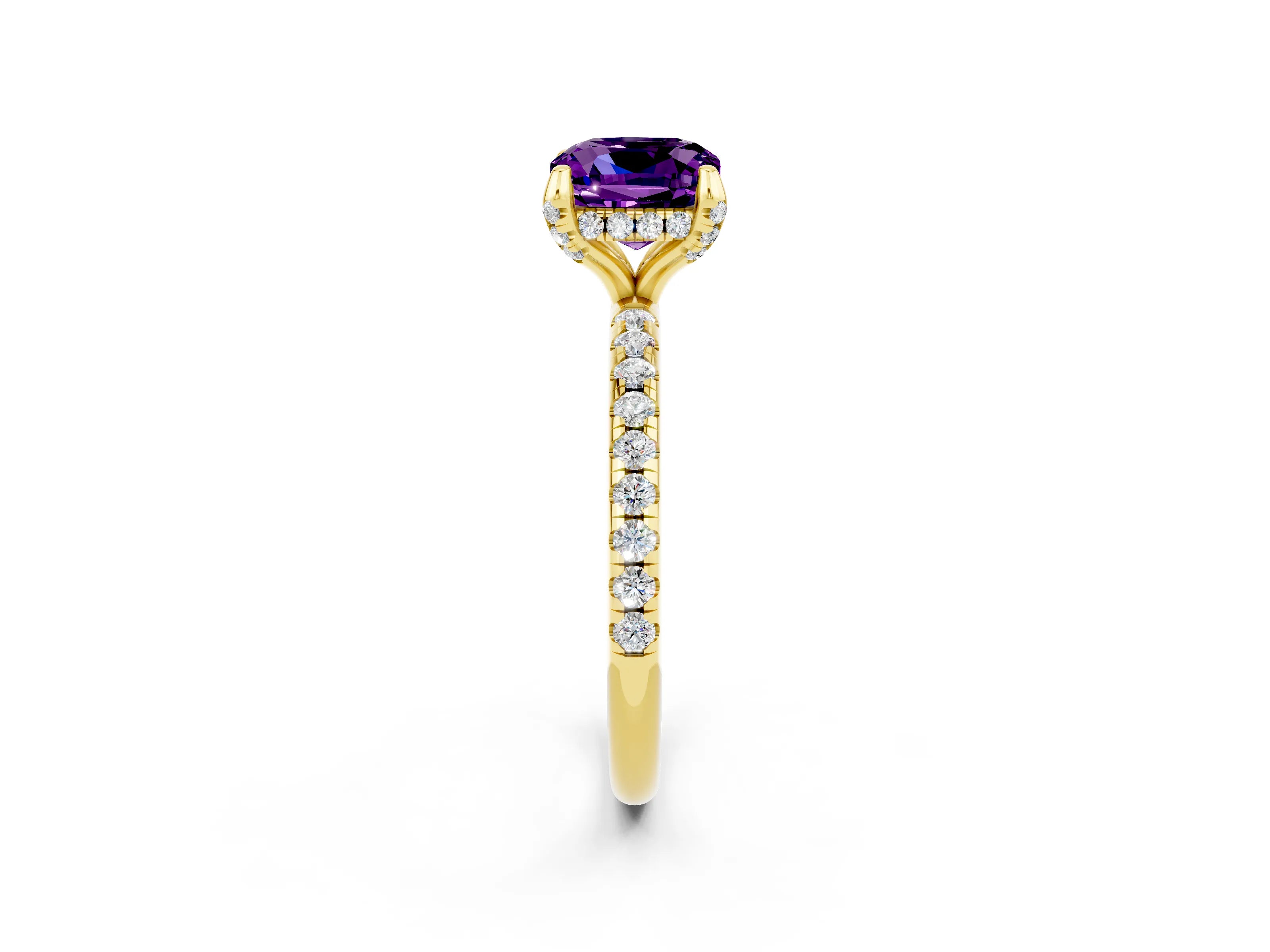 Yellow gold Cushion Cut Diamond Solitaire Ring with Four-Prong Setting and Pavé Band_2