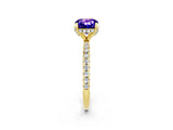 Yellow gold Cushion Cut Diamond Solitaire Ring with Four-Prong Setting and Pavé Band_2