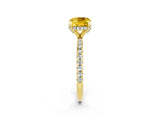 Yellow gold Cushion Cut Diamond Solitaire Ring with Four-Prong Setting and Pavé Band_2