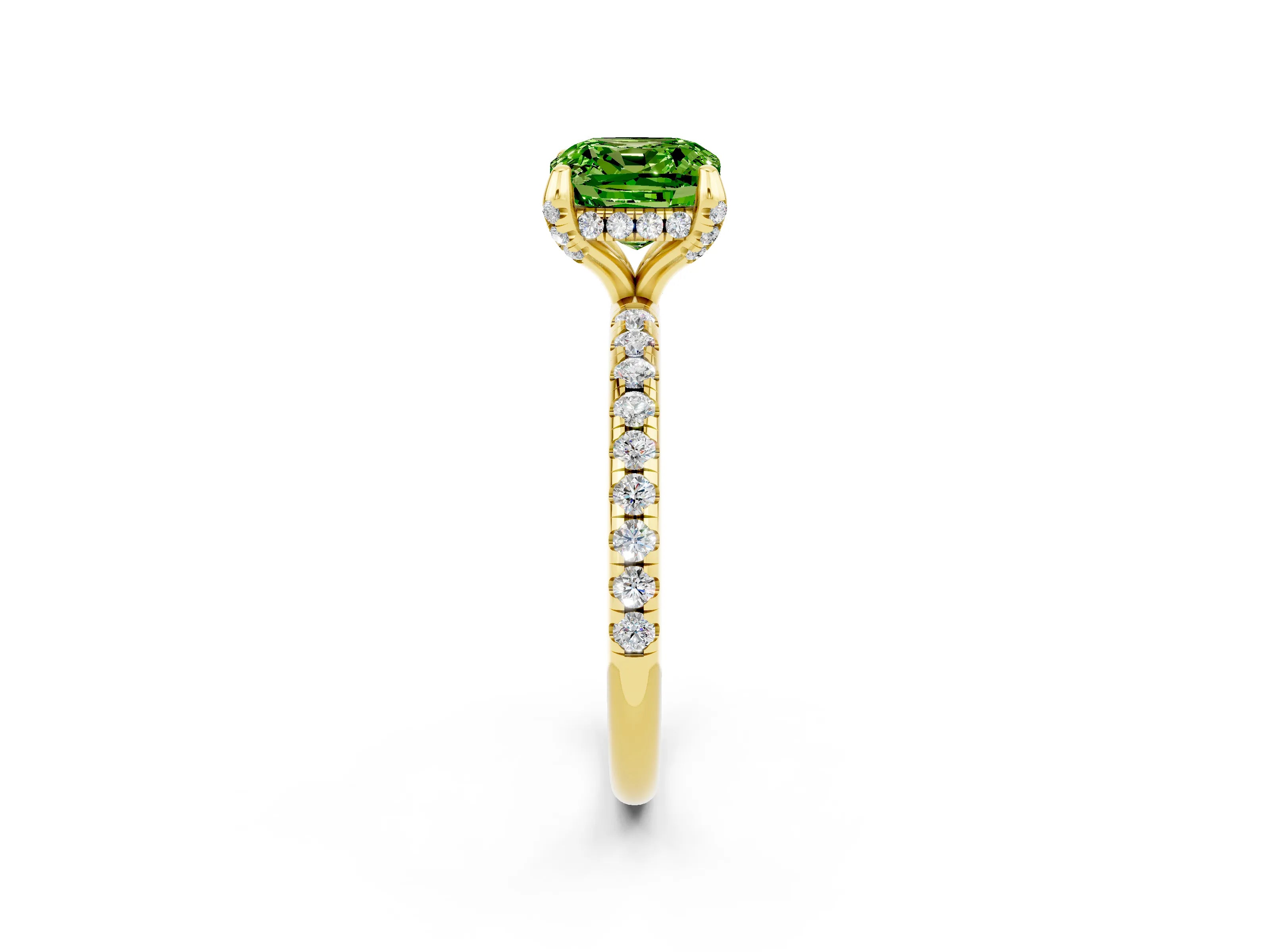 Yellow gold Cushion Cut Diamond Solitaire Ring with Four-Prong Setting and Pavé Band_2