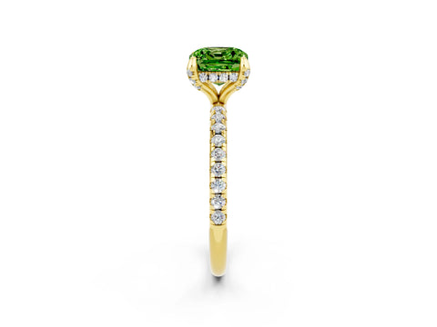 Yellow gold Cushion Cut Diamond Solitaire Ring with Four-Prong Setting and Pavé Band_2
