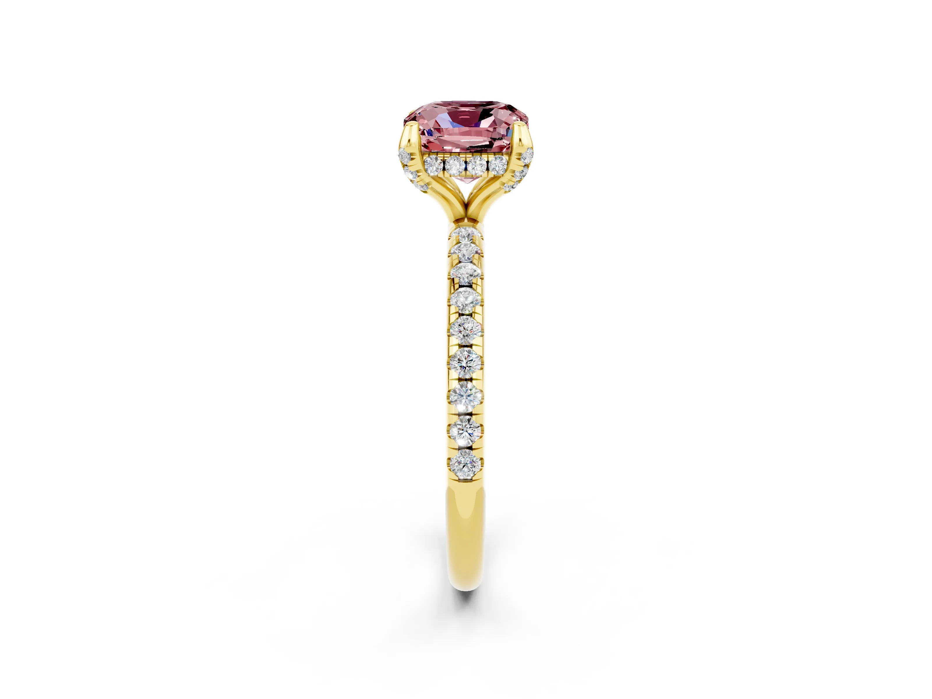 Yellow gold Cushion Cut Diamond Solitaire Ring with Four-Prong Setting and Pavé Band_2