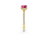 Yellow gold Cushion Cut Diamond Solitaire Ring with Four-Prong Setting and Pavé Band_2