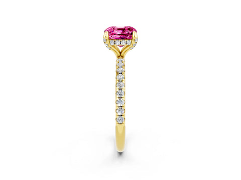 Yellow gold Cushion Cut Diamond Solitaire Ring with Four-Prong Setting and Pavé Band_2
