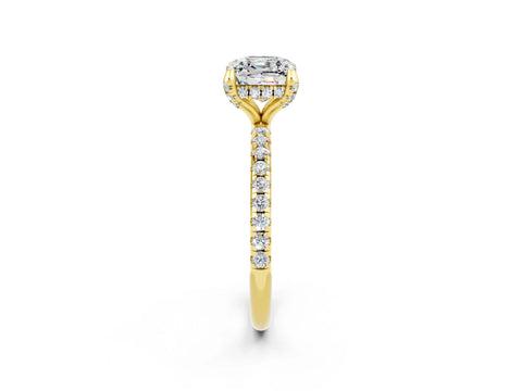 Yellow gold Cushion Cut Diamond Solitaire Ring with Four-Prong Setting and Pavé Band_2