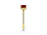 Yellow gold Cushion Cut Diamond Solitaire Ring with Four-Prong Setting and Pavé Band_2