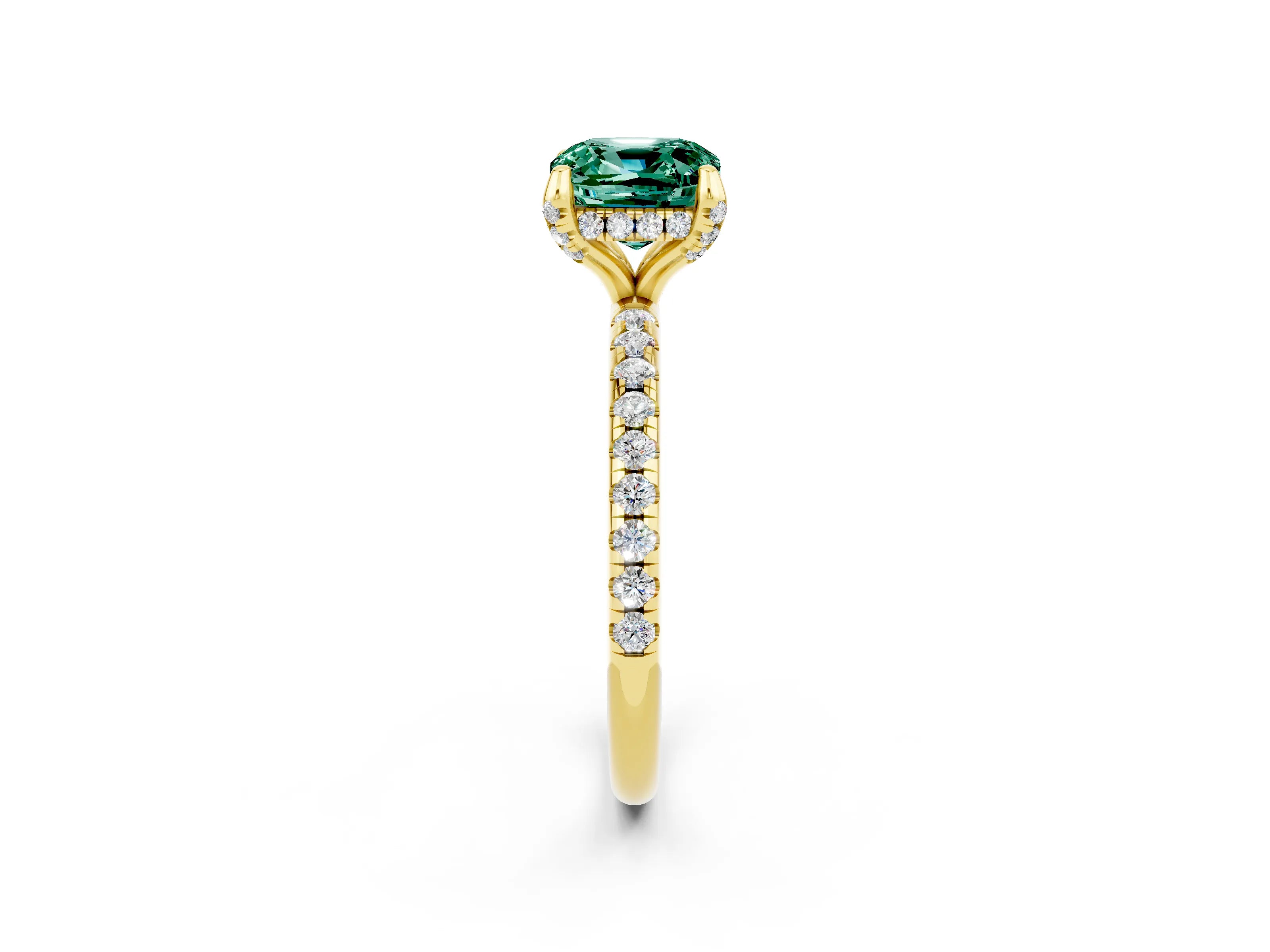 Yellow gold Cushion Cut Diamond Solitaire Ring with Four-Prong Setting and Pavé Band_2