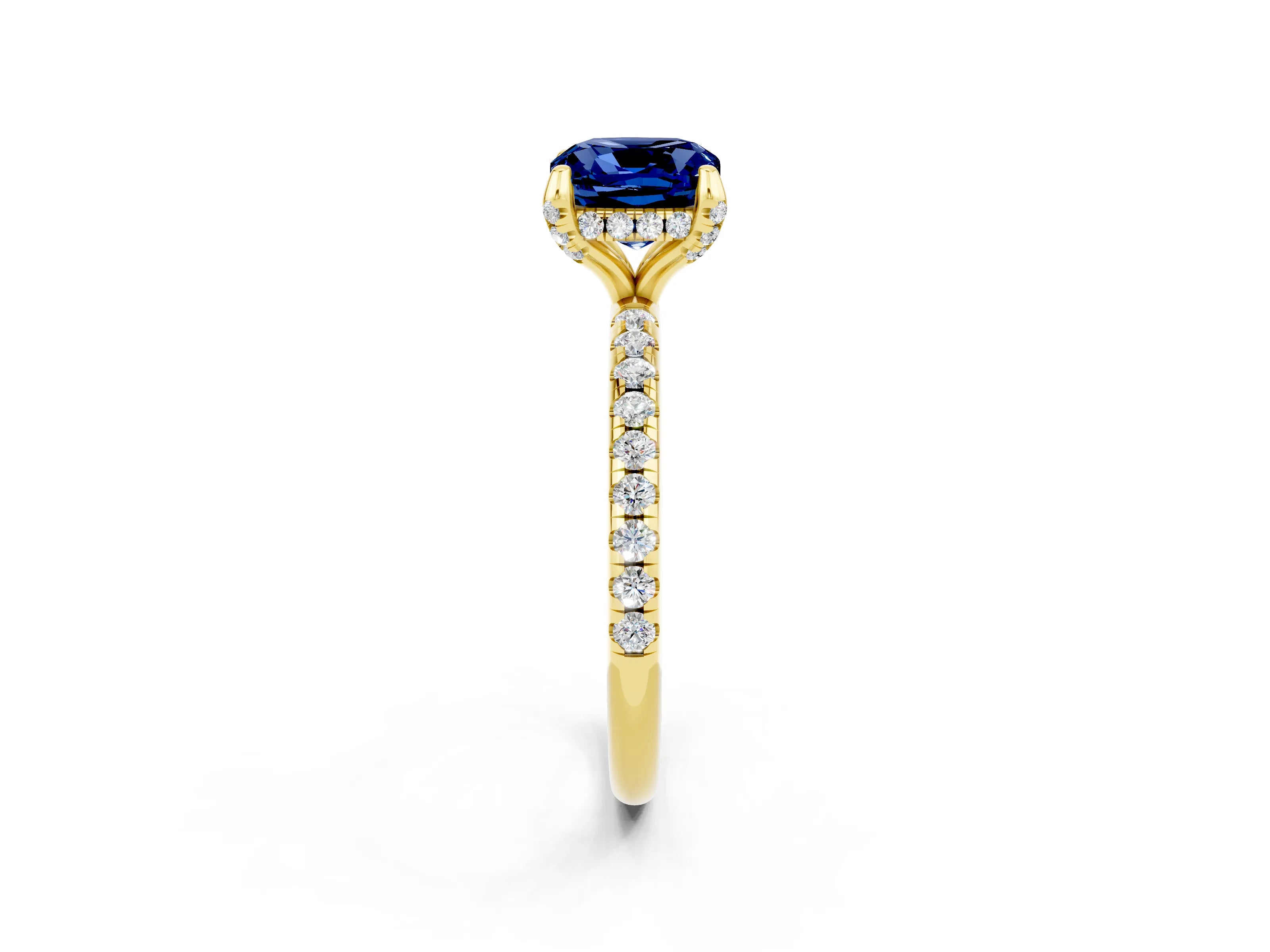 Yellow gold Cushion Cut Diamond Solitaire Ring with Four-Prong Setting and Pavé Band_2
