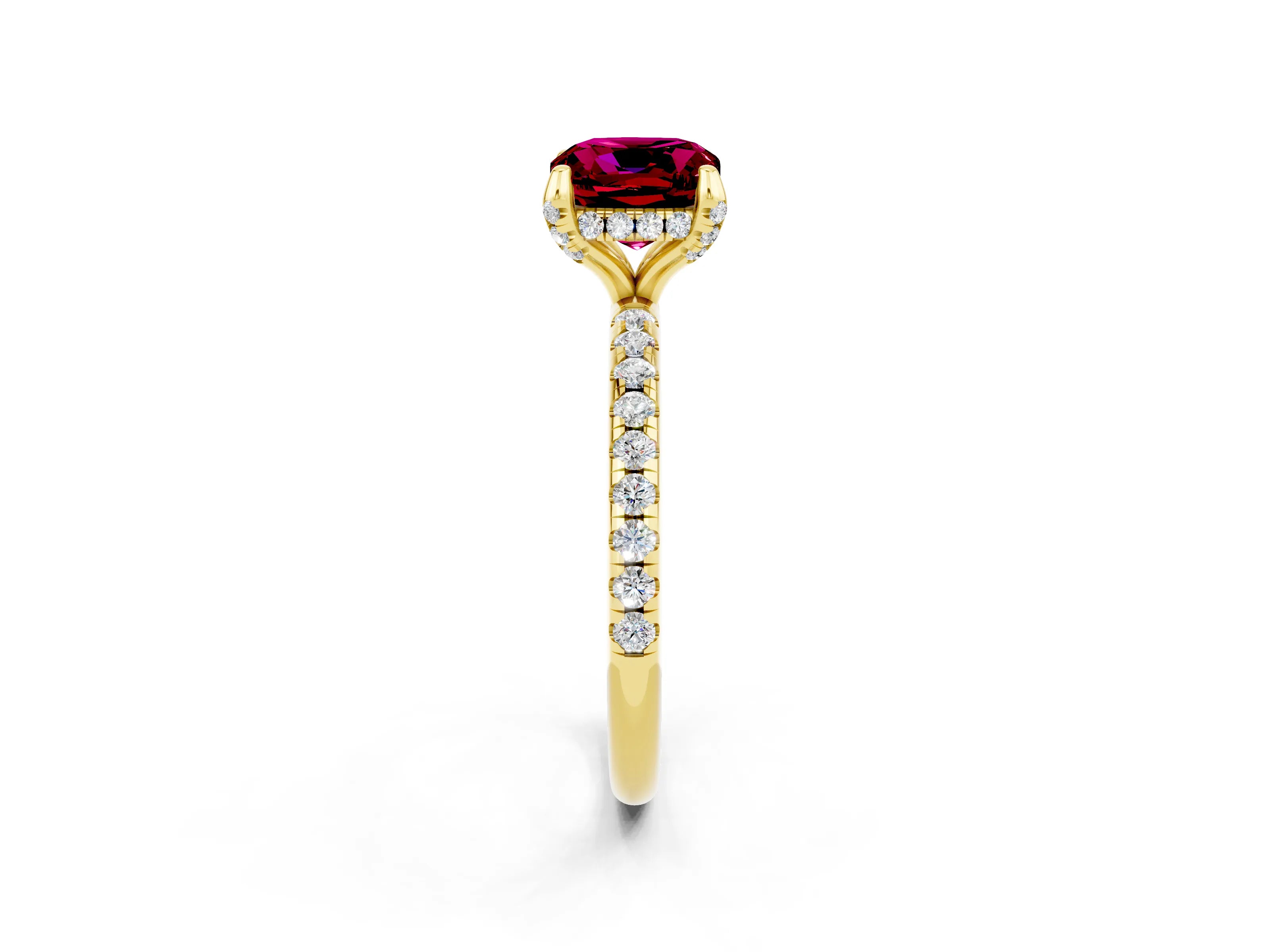 Yellow gold Cushion Cut Diamond Solitaire Ring with Four-Prong Setting and Pavé Band_2