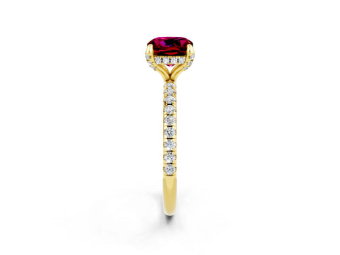 Yellow gold Cushion Cut Diamond Solitaire Ring with Four-Prong Setting and Pavé Band_2