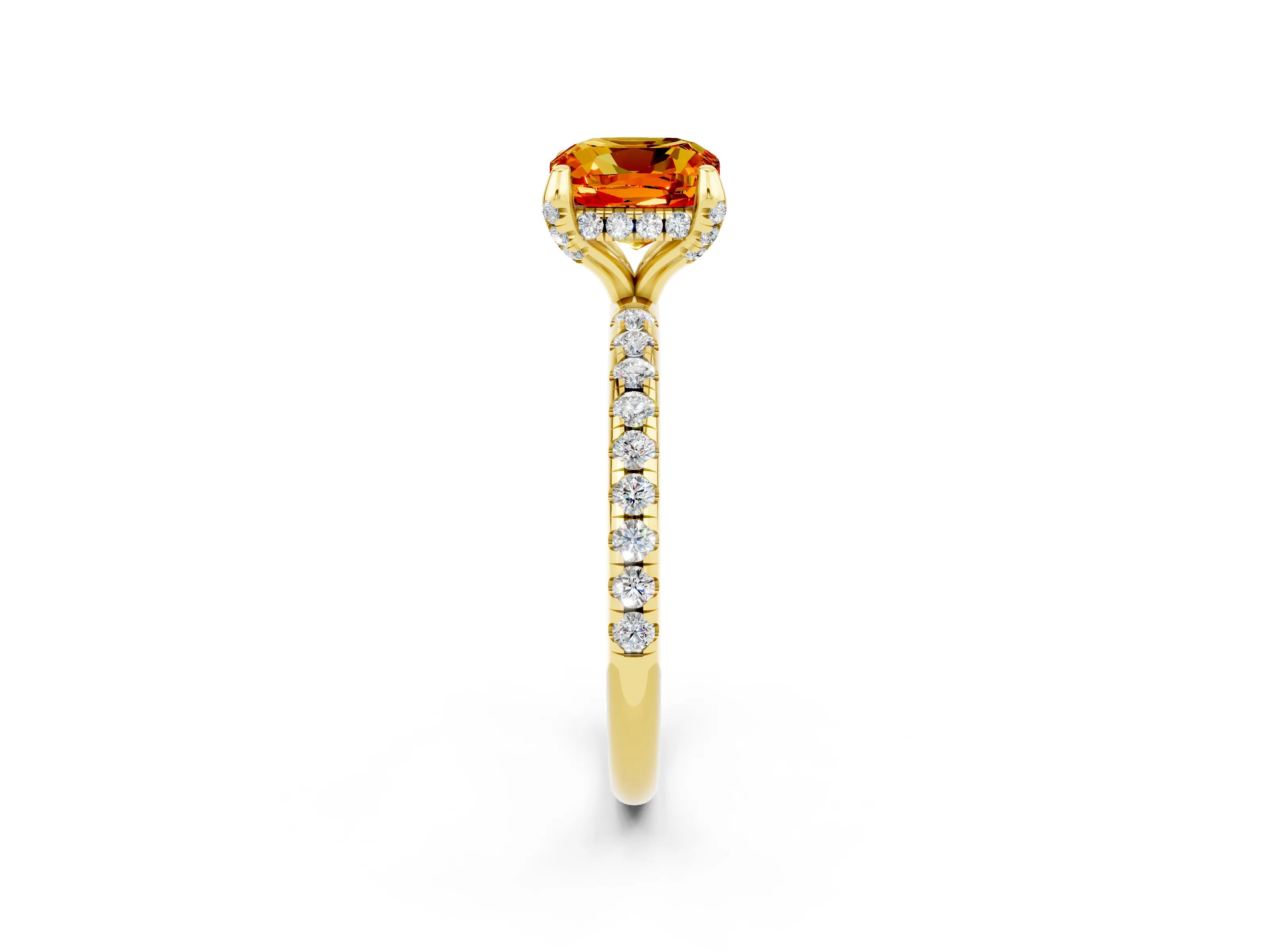 Yellow gold Cushion Cut Diamond Solitaire Ring with Four-Prong Setting and Pavé Band_2