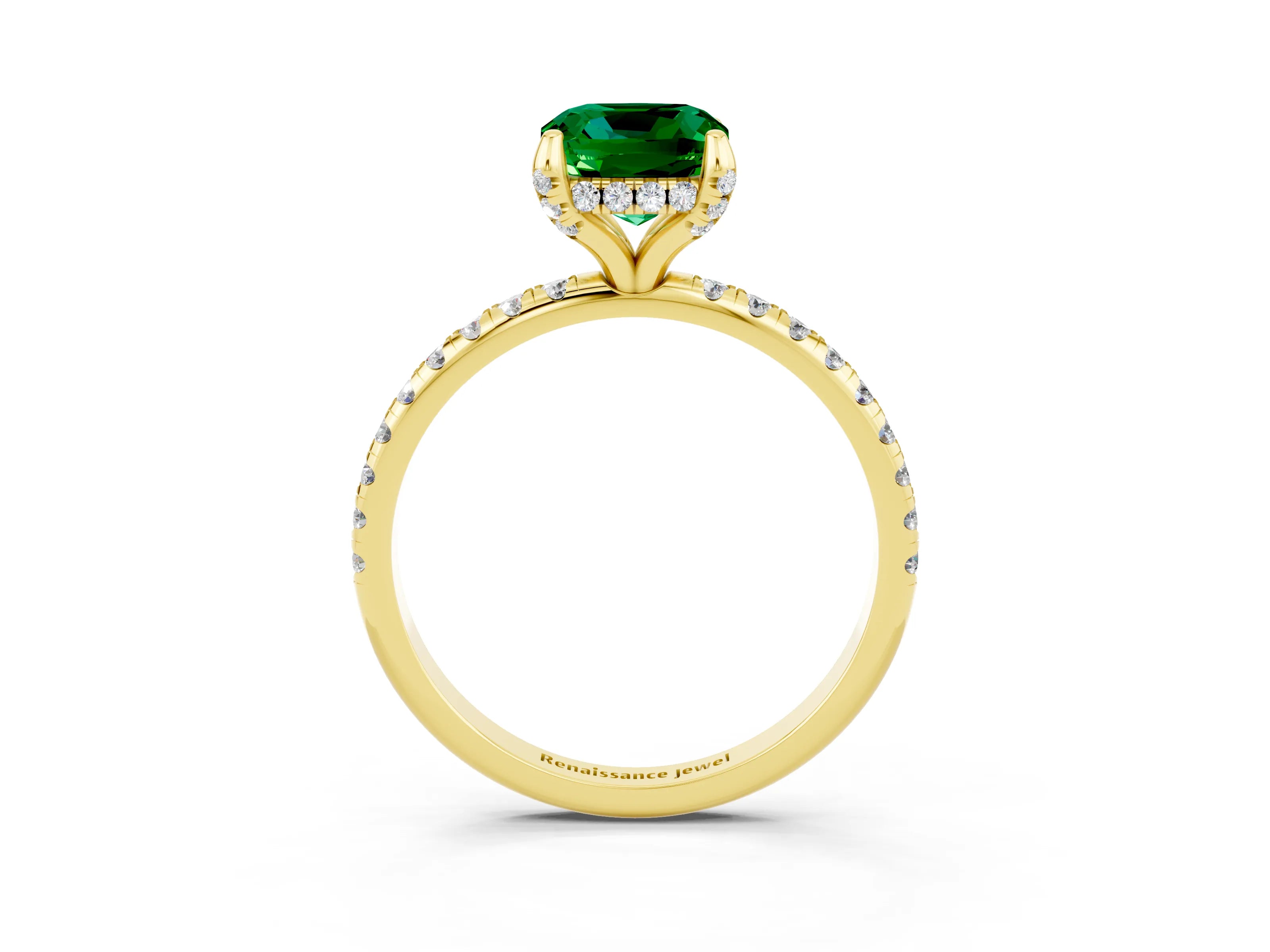 Yellow gold Cushion Cut Diamond Solitaire Ring with Four-Prong Setting and Pavé Band_3