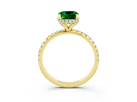 Yellow gold Cushion Cut Diamond Solitaire Ring with Four-Prong Setting and Pavé Band_3