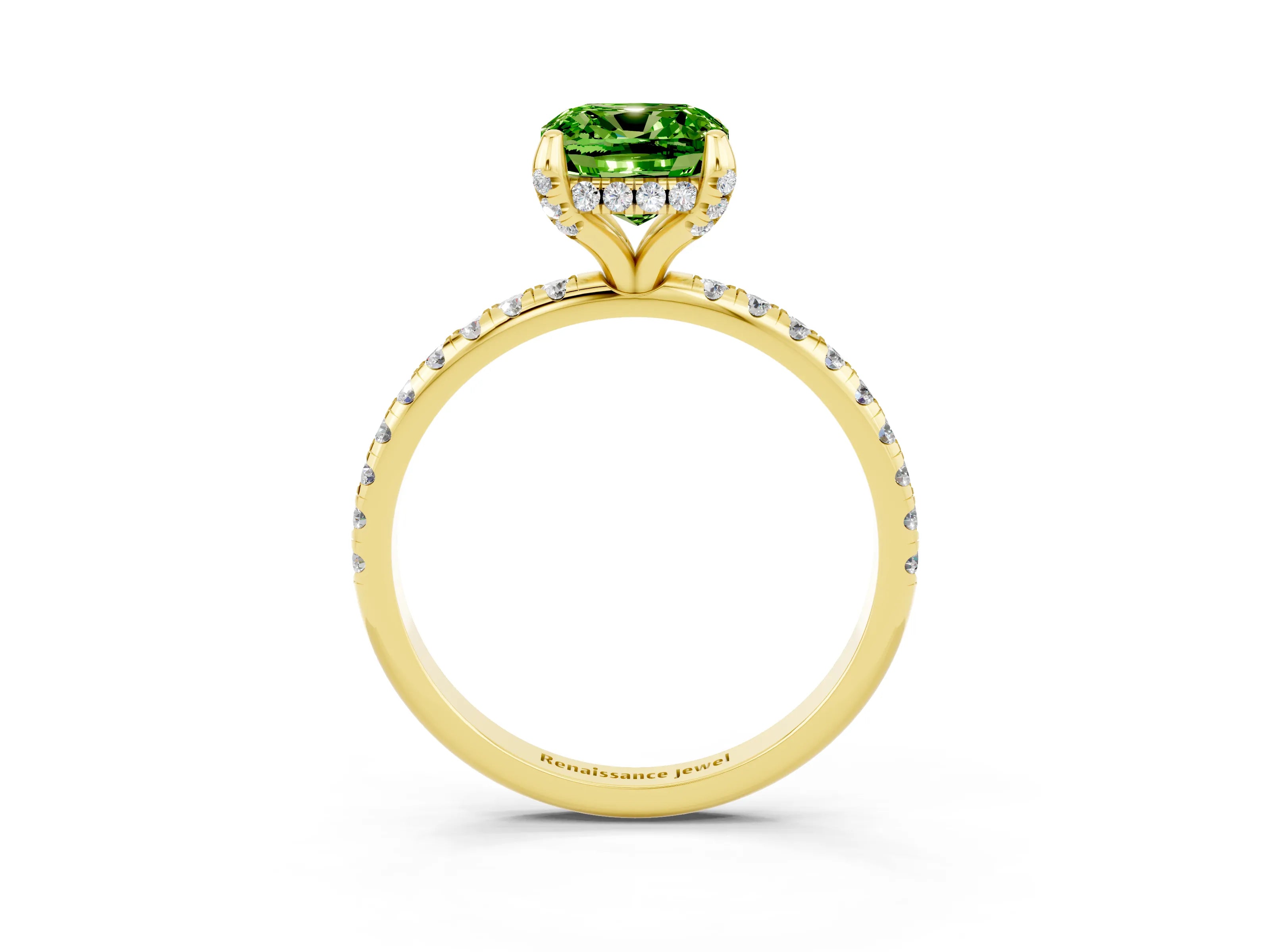 Yellow gold Cushion Cut Diamond Solitaire Ring with Four-Prong Setting and Pavé Band_3