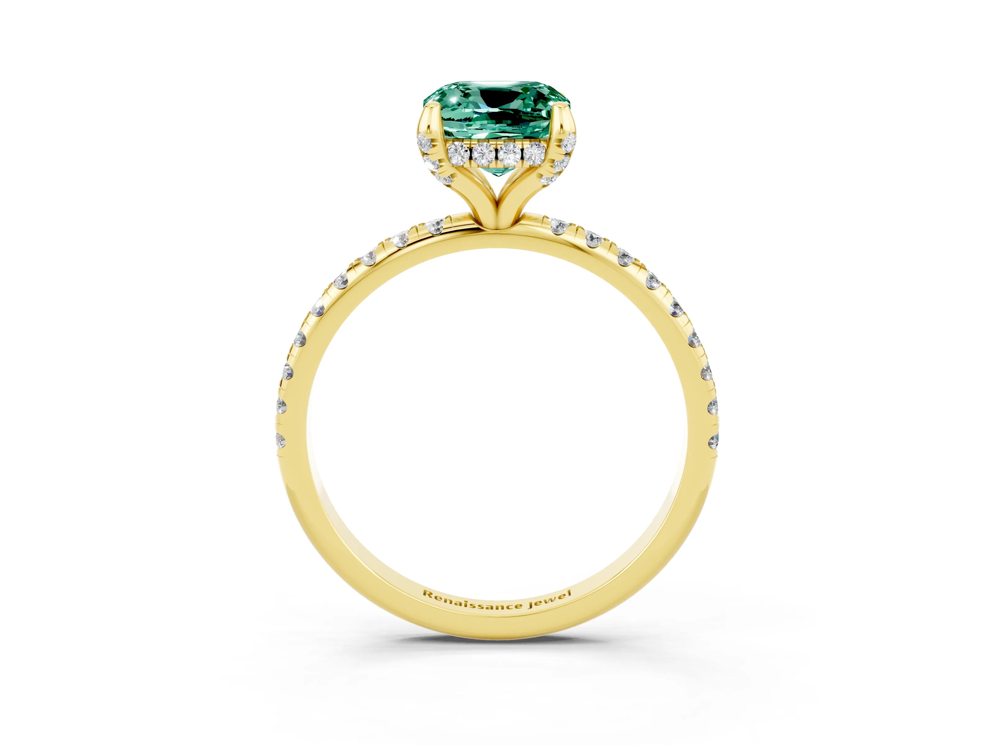 Yellow gold Cushion Cut Diamond Solitaire Ring with Four-Prong Setting and Pavé Band_3