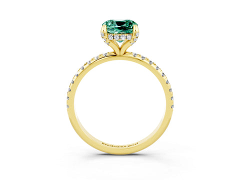 Yellow gold Cushion Cut Diamond Solitaire Ring with Four-Prong Setting and Pavé Band_3