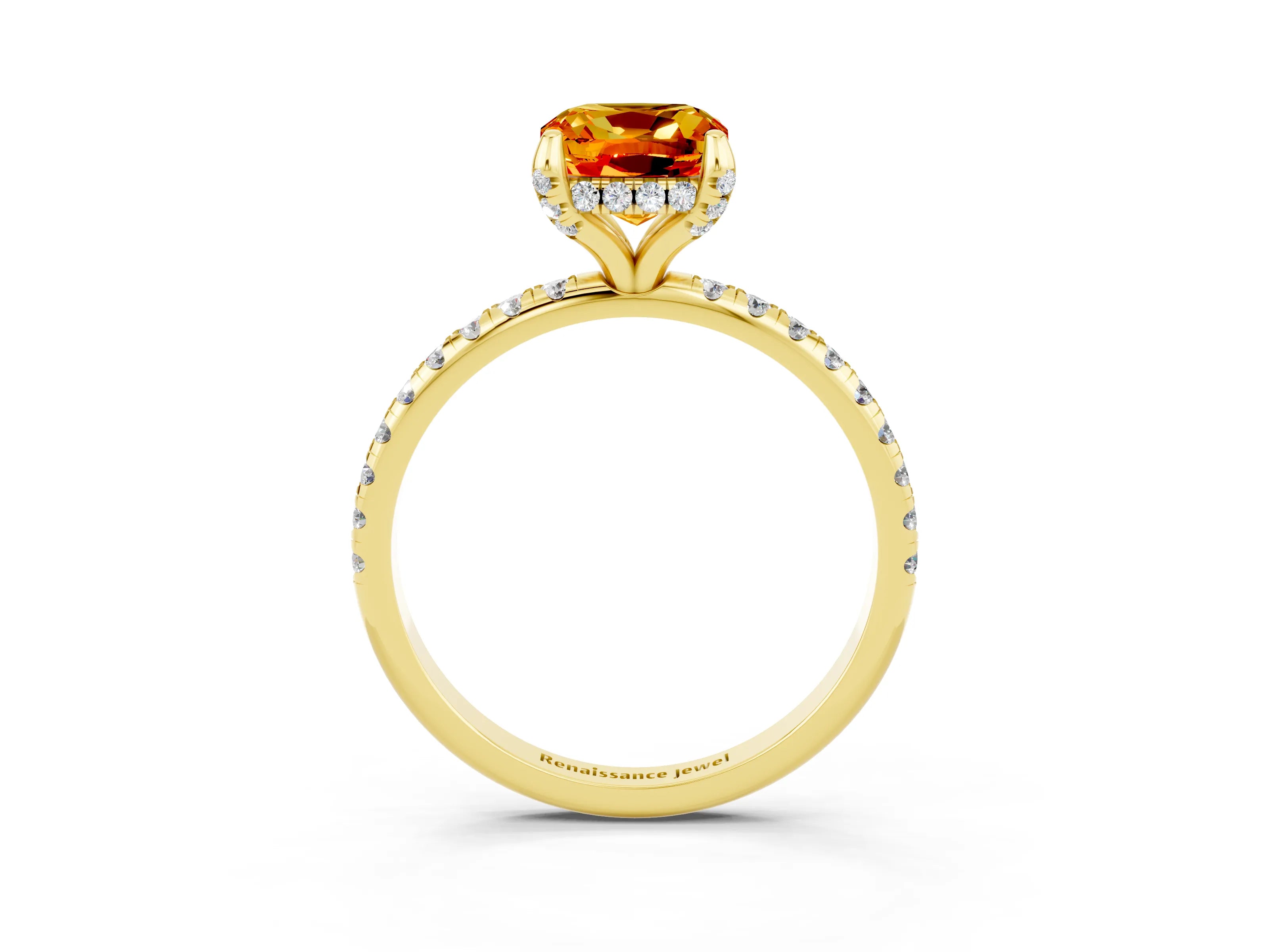 Yellow gold Cushion Cut Diamond Solitaire Ring with Four-Prong Setting and Pavé Band_3