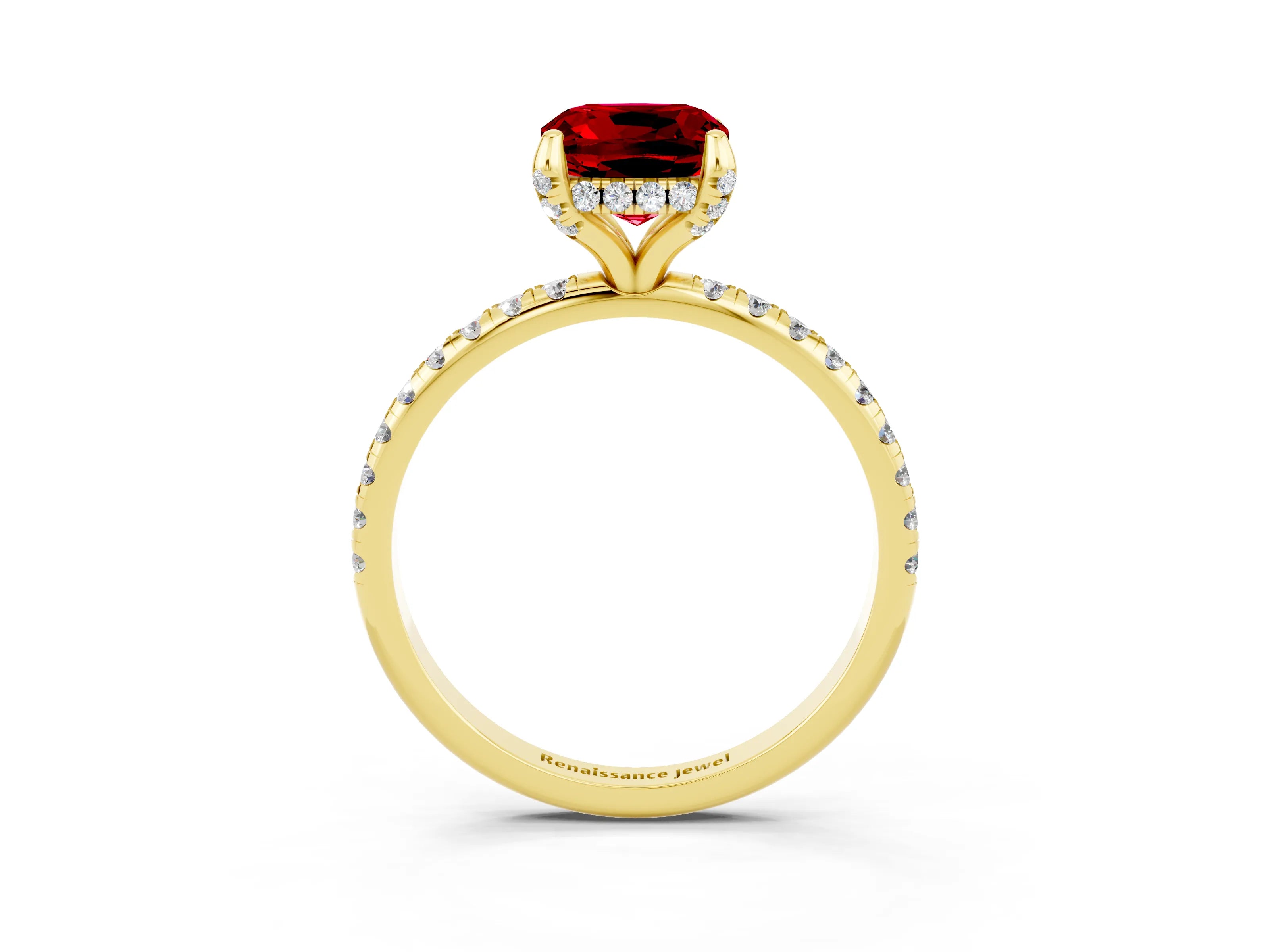 Yellow gold Cushion Cut Diamond Solitaire Ring with Four-Prong Setting and Pavé Band_3