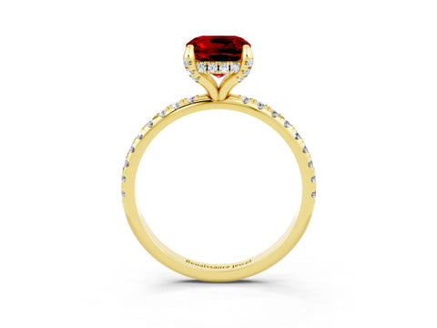 Yellow gold Cushion Cut Diamond Solitaire Ring with Four-Prong Setting and Pavé Band_3