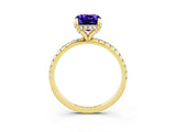 Yellow gold Cushion Cut Diamond Solitaire Ring with Four-Prong Setting and Pavé Band_3